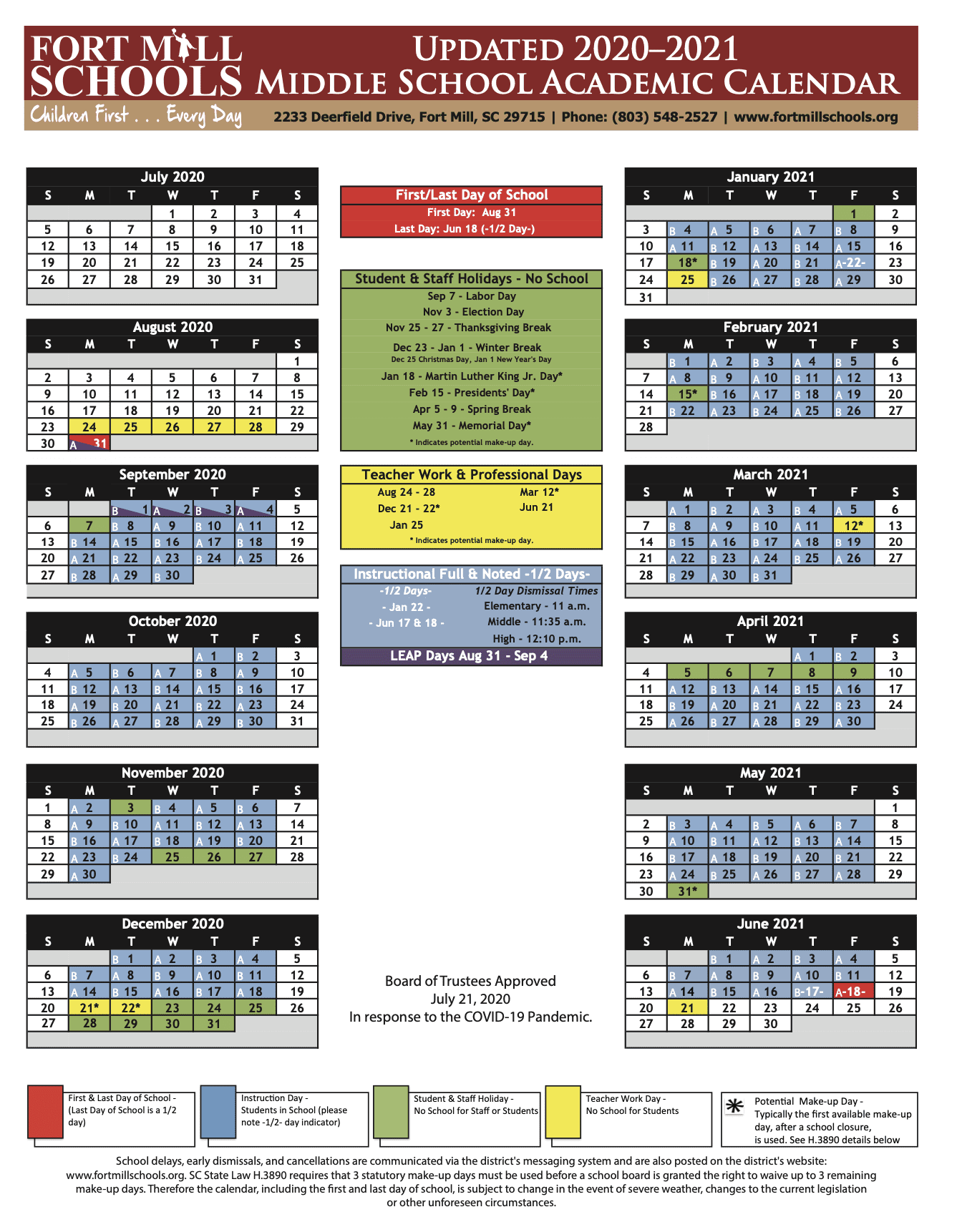 AB Calendars are Released for Elementary, Middle & High Schools in